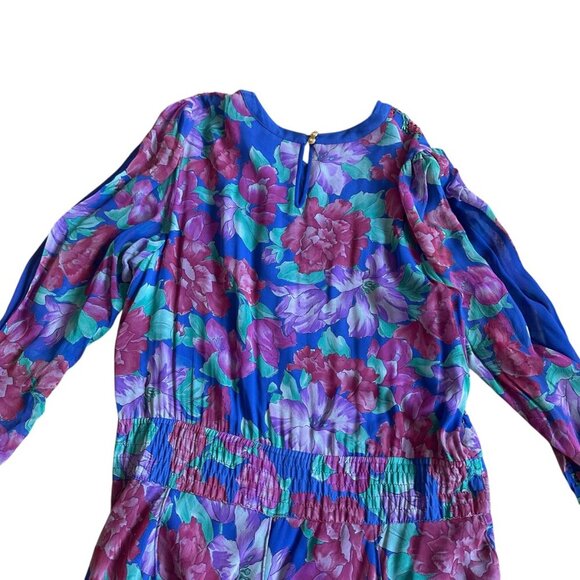 Diane Freis Vintage Floral Dress Beaded Long Sleeve 100% Silk Dancing Size Large - Picture 9 of 12